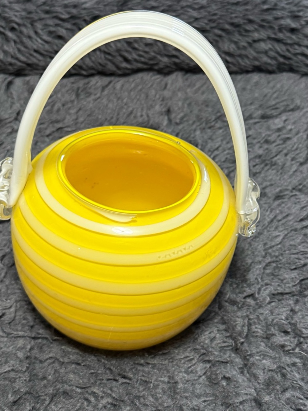 Yellow Striped Glass mini Purse with White Handle